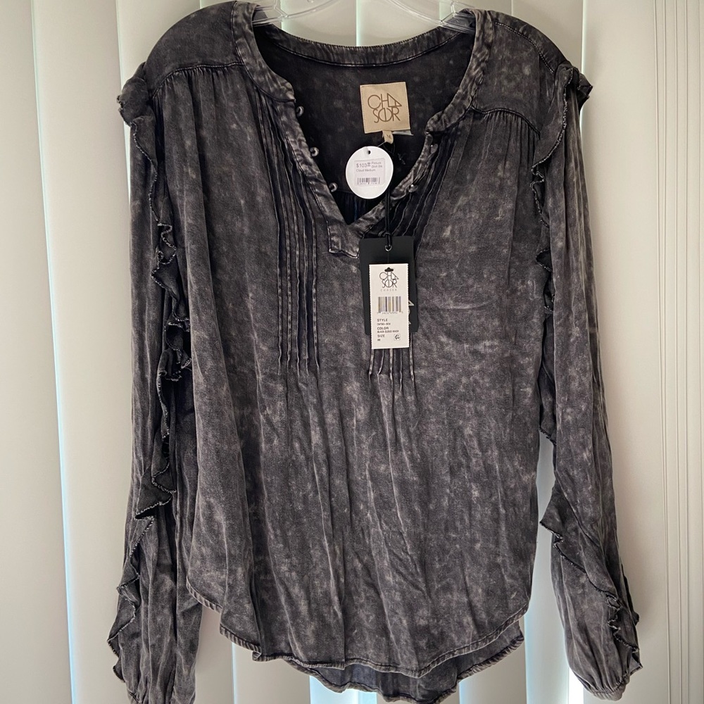 Chaser Charcoal Ruffle Blouse